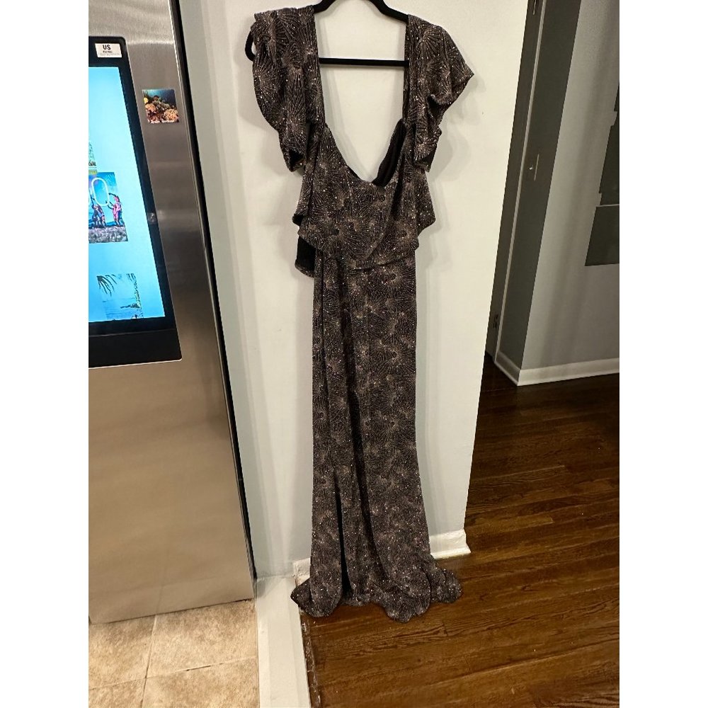 Women's Nightgown Maxi Dress Long Length Flare Sleeve Size XL Brown Rhinestone